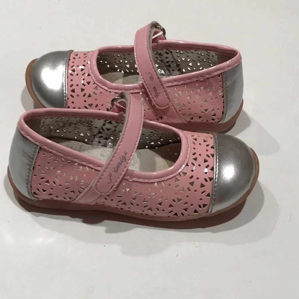 PROMIGI Girl’s Pink Lacquer/ Silver Leather Shoes, 24/6